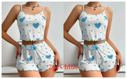 Women’s 2-Piece White Tank & Shorts Pajamas Set