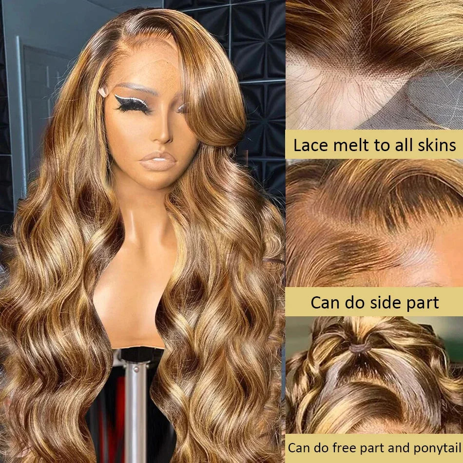 Body Wave Highlight 13x6 HD Lace Front Human Hair Wig