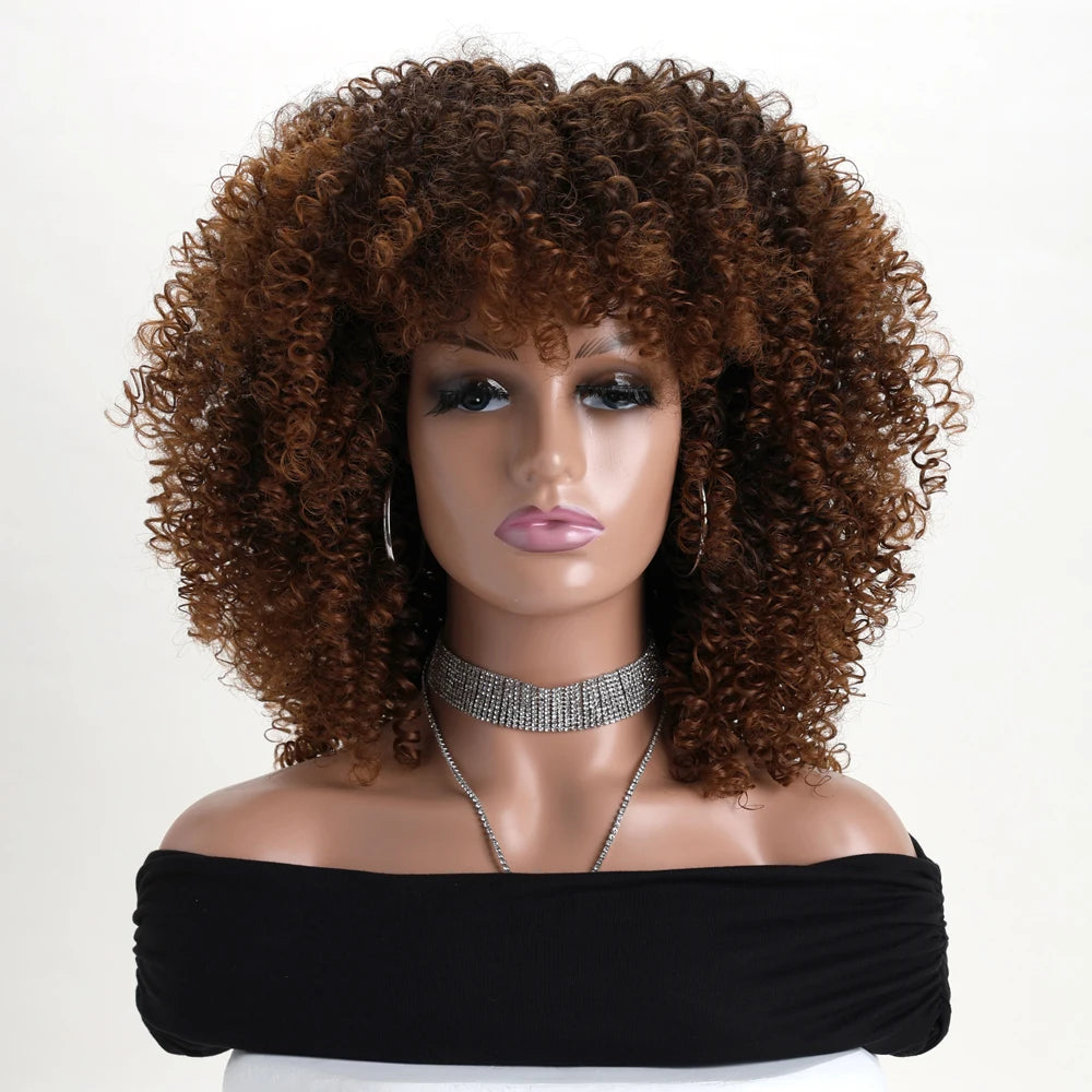 Afro Kinky Curly Synthetic Wig with Bangs