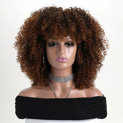 Afro Kinky Curly Synthetic Wig with Bangs