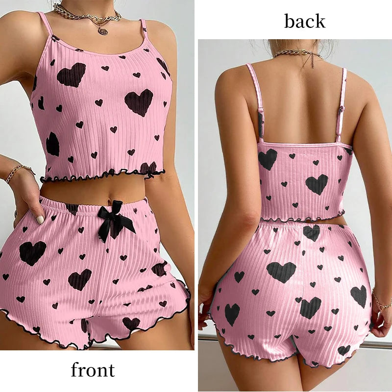 Women’s 2-Piece White Tank & Shorts Pajamas Set