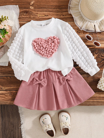 Girls’ 2-Piece Pink Lantern Sleeve Top & Bow Skirt Set