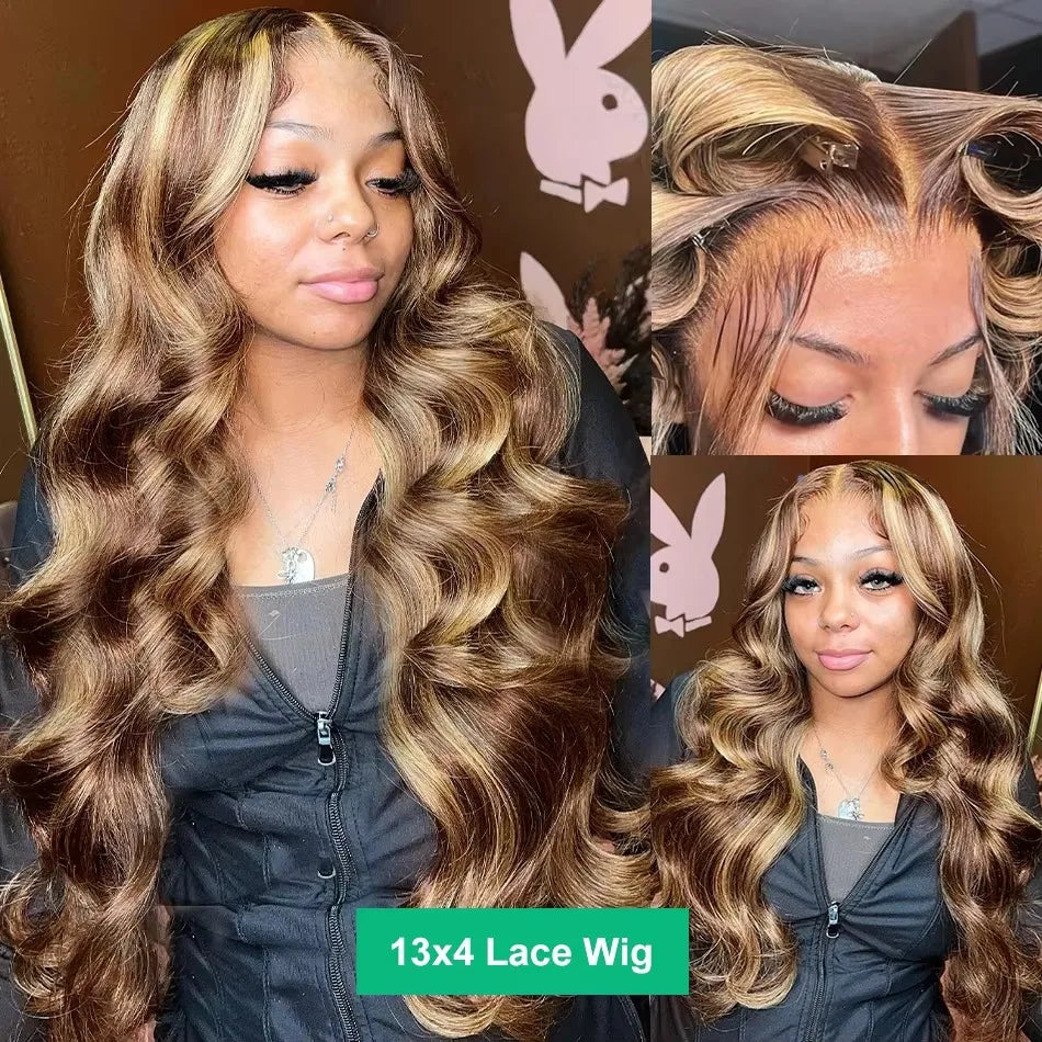 Body Wave Highlight 13x6 HD Lace Front Human Hair Wig