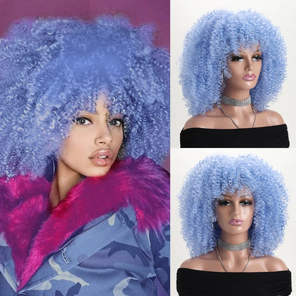 Afro Kinky Curly Synthetic Wig with Bangs