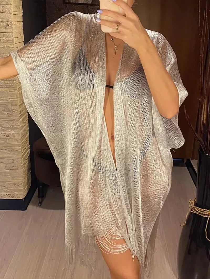 Tassel Gold Bikini Beach Cover-Up Dress