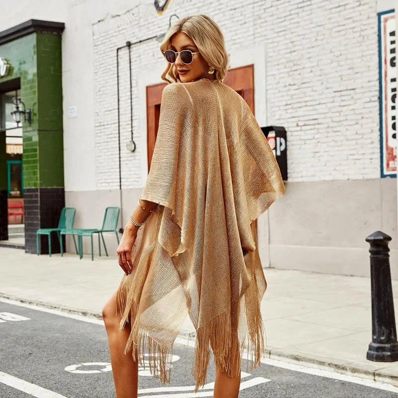 Tassel Gold Bikini Beach Cover-Up Dress