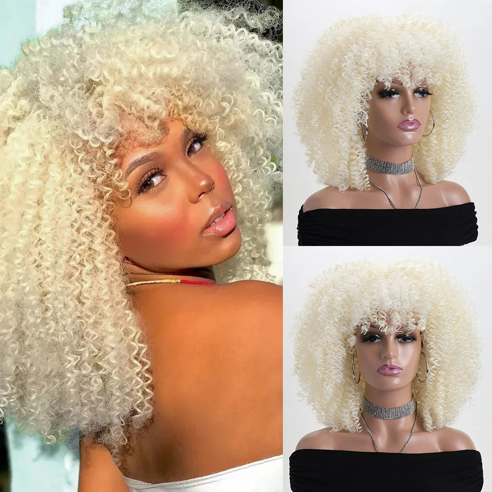 Afro Kinky Curly Synthetic Wig with Bangs
