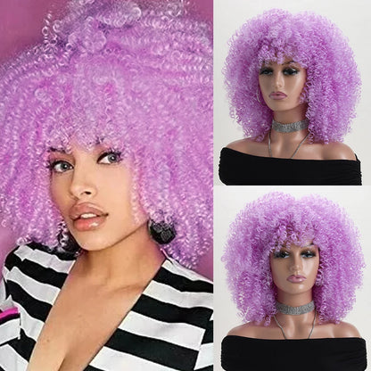 Afro Kinky Curly Synthetic Wig with Bangs