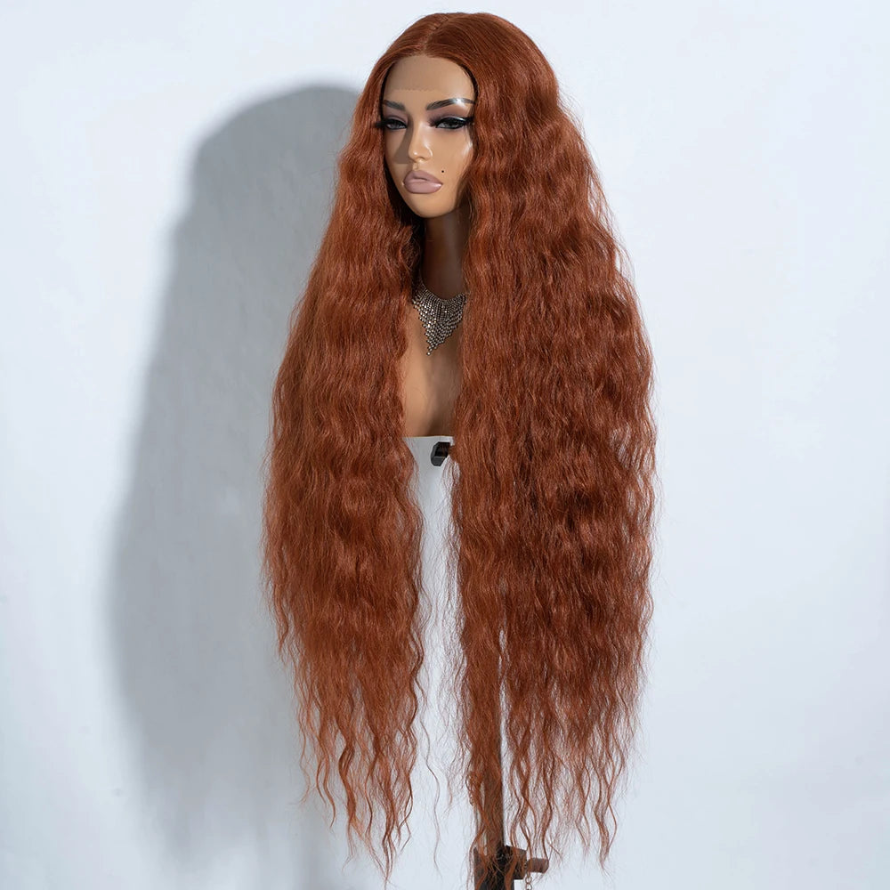 42" Curly Ombre Blonde Synthetic Lace Front Wig