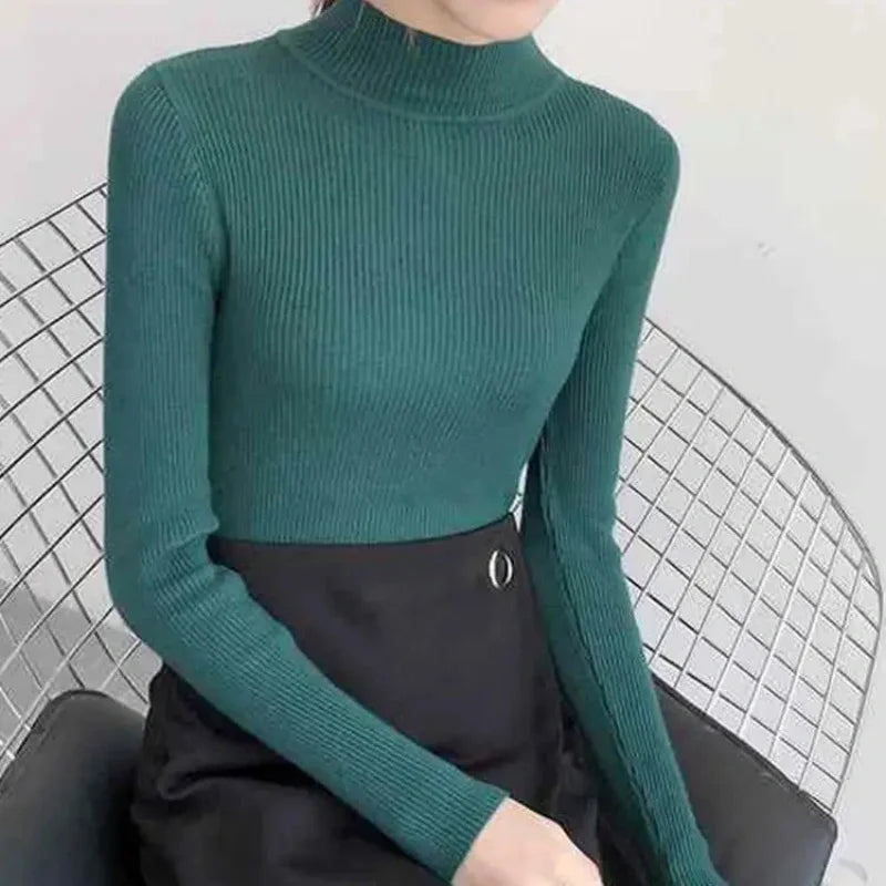 Vintage Solid Mock Neck Knit Sweater