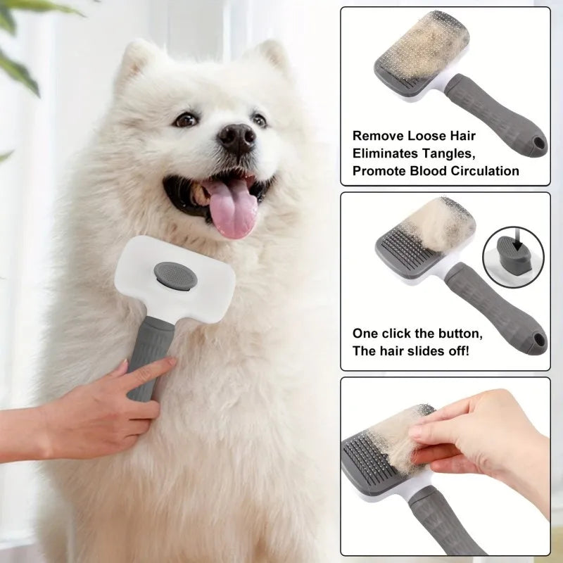 Dual-Use Self-Cleaning Pet Grooming Brush