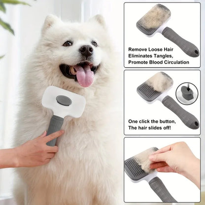Dual-Use Self-Cleaning Pet Grooming Brush