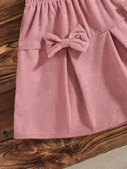 Girls’ 2-Piece Pink Lantern Sleeve Top & Bow Skirt Set