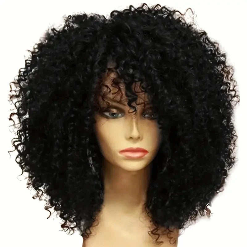 Afro Kinky Curly Synthetic Wig with Bangs