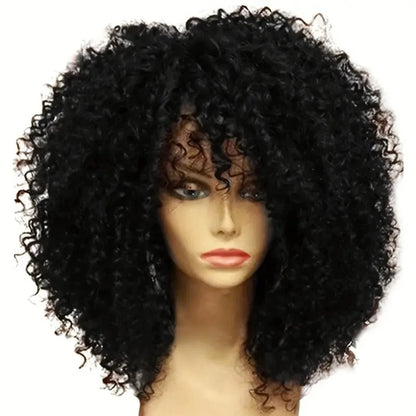 Afro Kinky Curly Synthetic Wig with Bangs