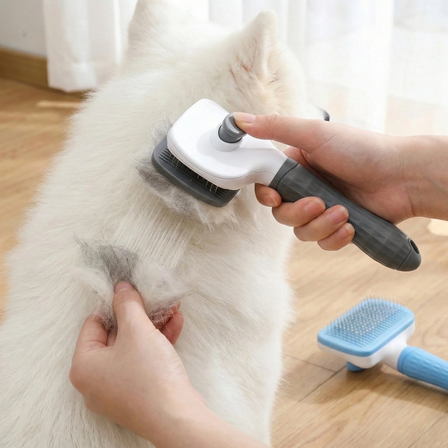Dual-Use Self-Cleaning Pet Grooming Brush