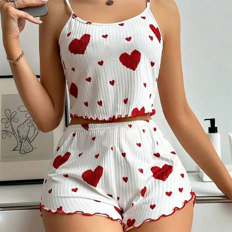 Women’s 2-Piece White Tank & Shorts Pajamas Set