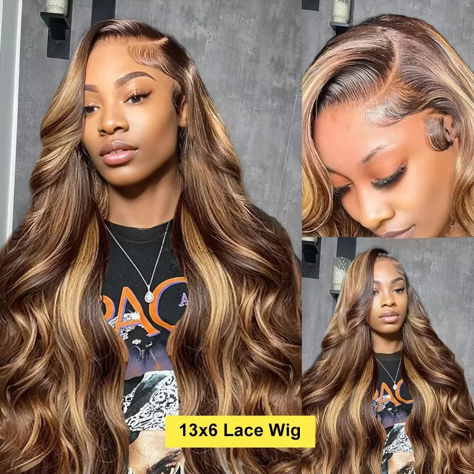 Body Wave Highlight 13x6 HD Lace Front Human Hair Wig