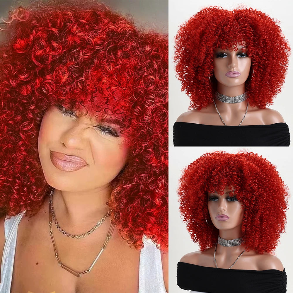 Afro Kinky Curly Synthetic Wig with Bangs