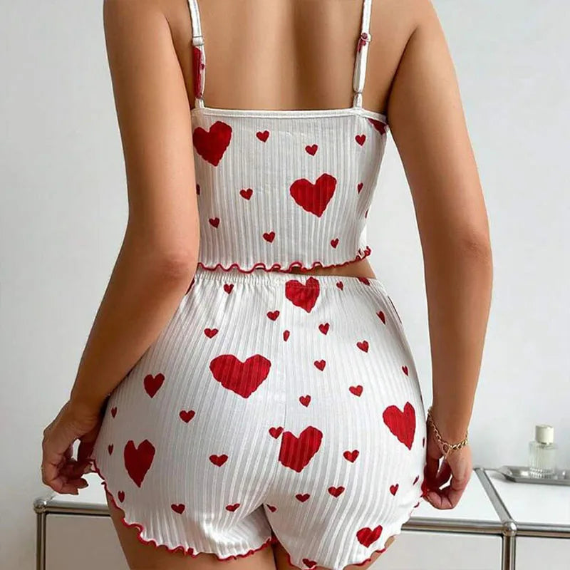 Women’s 2-Piece White Tank & Shorts Pajamas Set