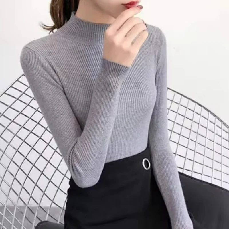 Vintage Solid Mock Neck Knit Sweater