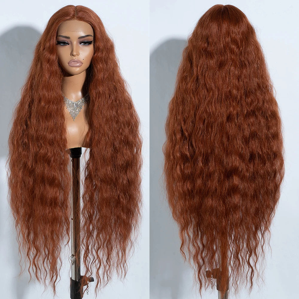42" Curly Ombre Blonde Synthetic Lace Front Wig