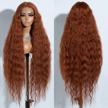 42" Curly Ombre Blonde Synthetic Lace Front Wig