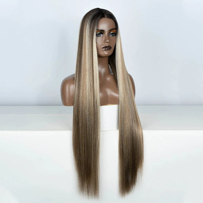 38" Long Straight Synthetic Lace Front Wig