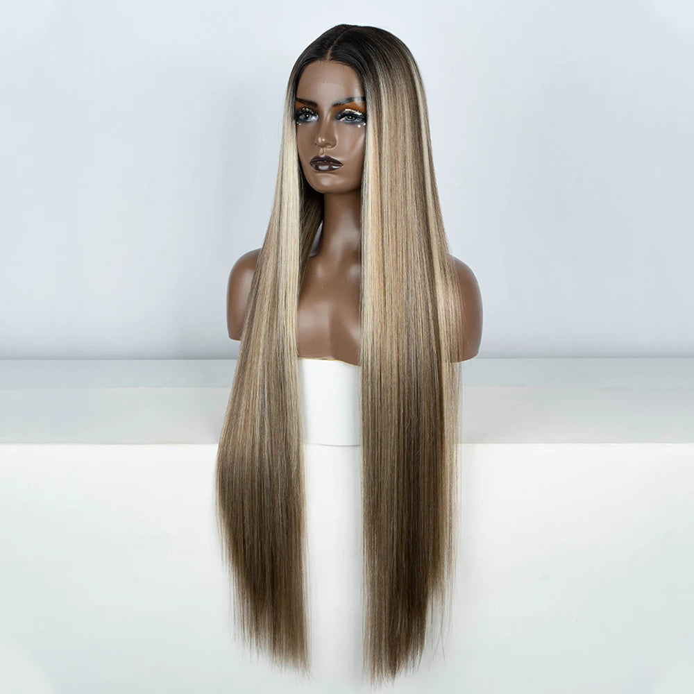 38" Long Straight Synthetic Lace Front Wig