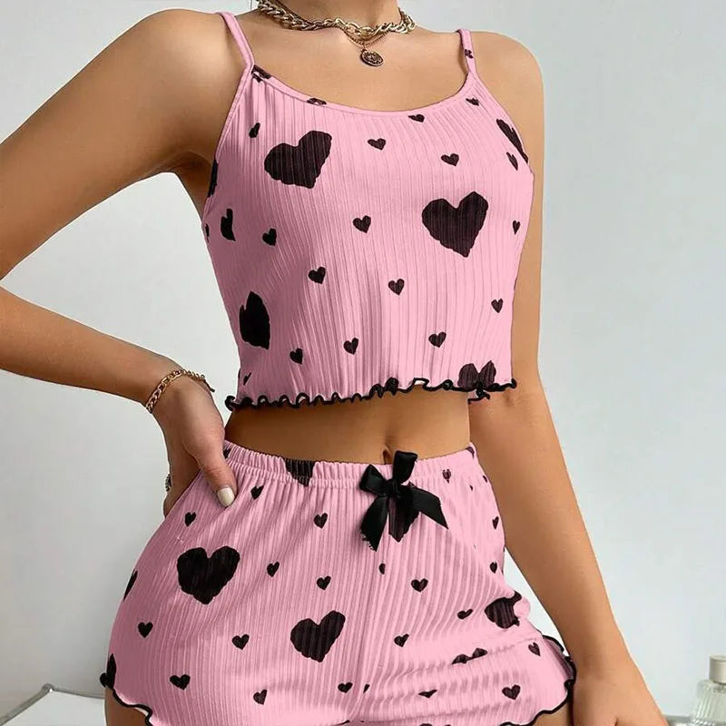 Women’s 2-Piece White Tank & Shorts Pajamas Set